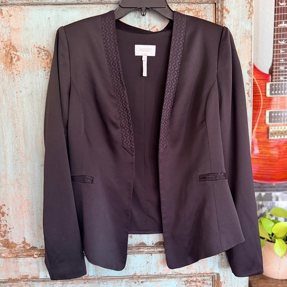 Laundry by Shelli Segal Black Tuxedo Satin Blazer Jacket Size 8 - Picture 1 of 11